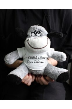 vegahediye v vega Eşeklik Ettim Özür Dilerim Baskılı Tişörtlü Peluş Eşek 22cm - Özür Hediyesi Oyuncak Peluş