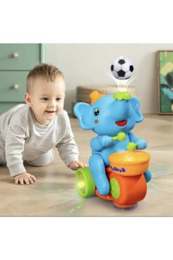Joyfer Davulcu Fil Top Üfleyen Davul Çalan Işıklı Müzikli Yavru Fil Oyuncak-mavi