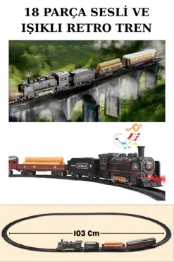 giffy Oyuncak 18 Parça Sesli Ve Işıklı Eski Model Tren Seti Vagonlu Tren Işıklı 103 Cm Tren