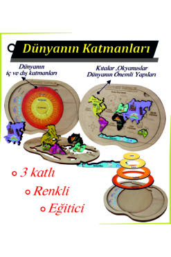 Ankebut Dünyanın Katmanları Renkli Kıtalar ve Okyanuslar ve Puzzle
