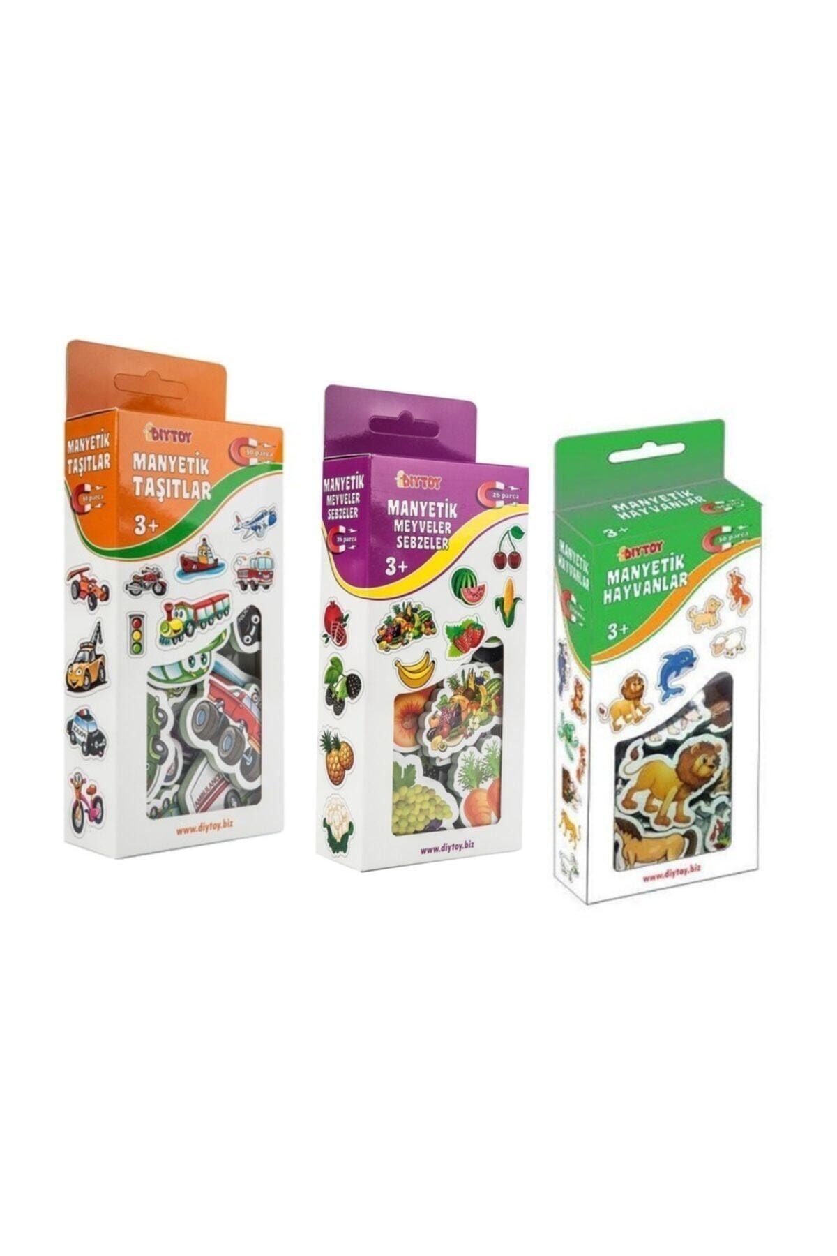 Diytoy 3'lü Manyetik Hayvanlar - Meyveler Sebzeler - Taşıtlar Magnet