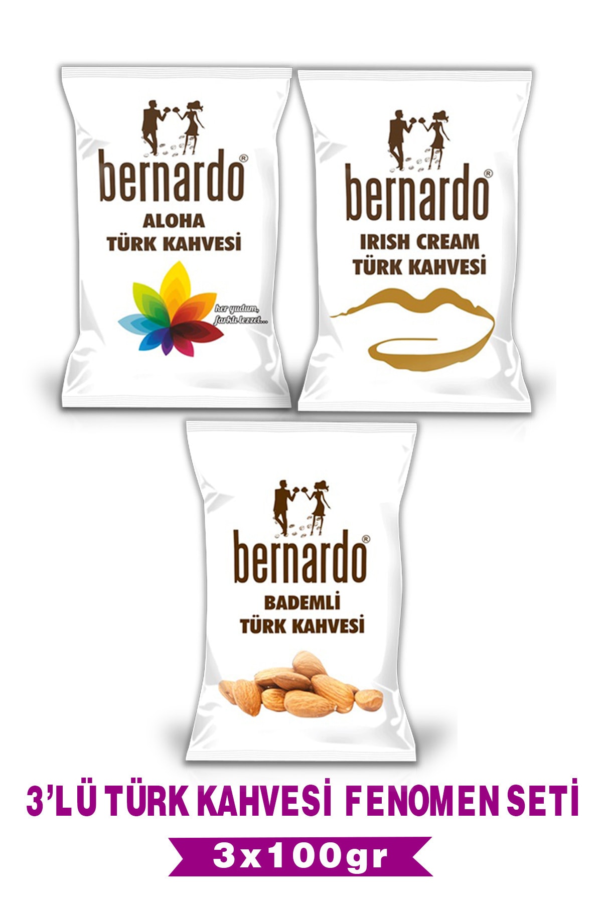 Bernardo 3'lü Türk Kahvesi Fenomen Seti 100gr (ırısh Cream- Aloha -bademli)