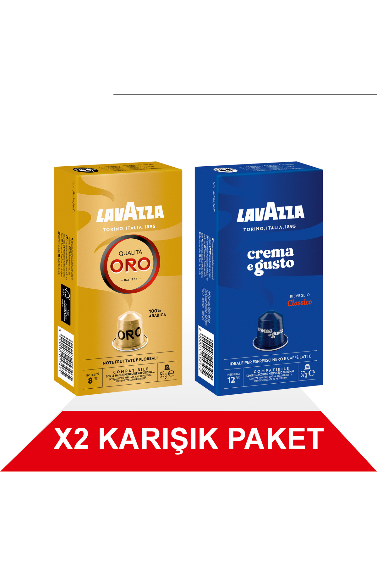 LavAzza Qualità Oro 55gr + Crema e Gusto 56gr Nespresso® Uyumlu Alüminyum Kapsül 2'Li Paket