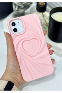 STOREMAX Aksesuar 11 ile Uyumlu 3D Mat Kalp Kabartma Desenli Darbe Önleyici Silikon Kılıf 1154848