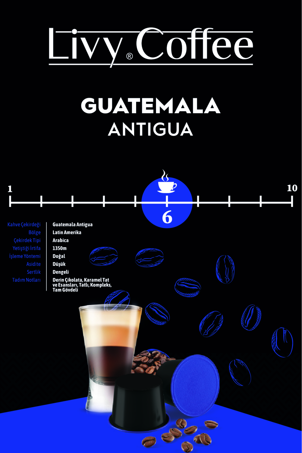 Livy Coffee Alüminyum Nespresso® Uyumlu Kapsül Kahve Guatemala 10 Kapsül - Görsel 3