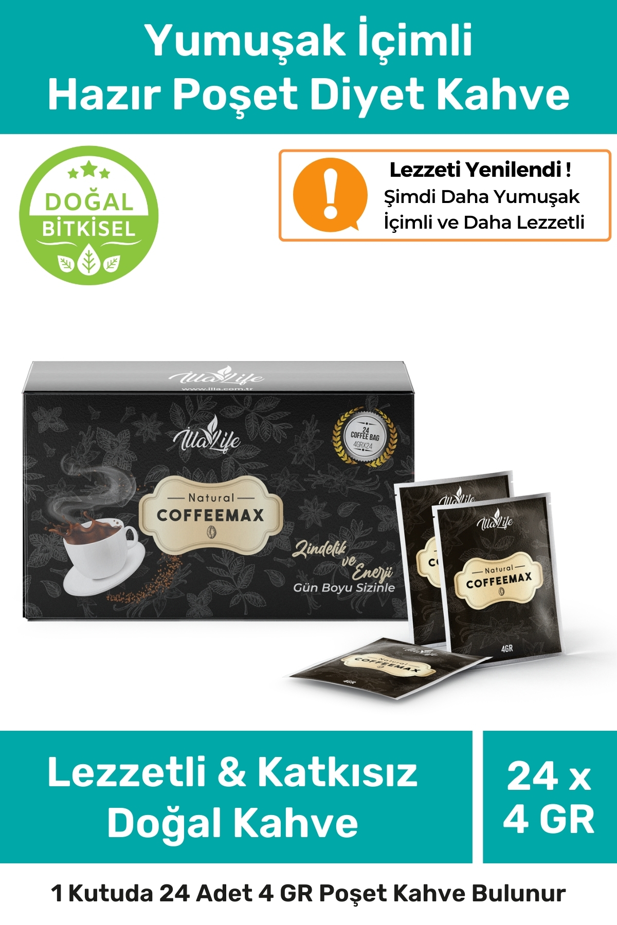 İlla Life Yumuşak Içimli Moringa Ve Reishi Ekstratlı Lezzetli Hazır Poşet Diyet Filtre Kore Kahvesi 24'lü