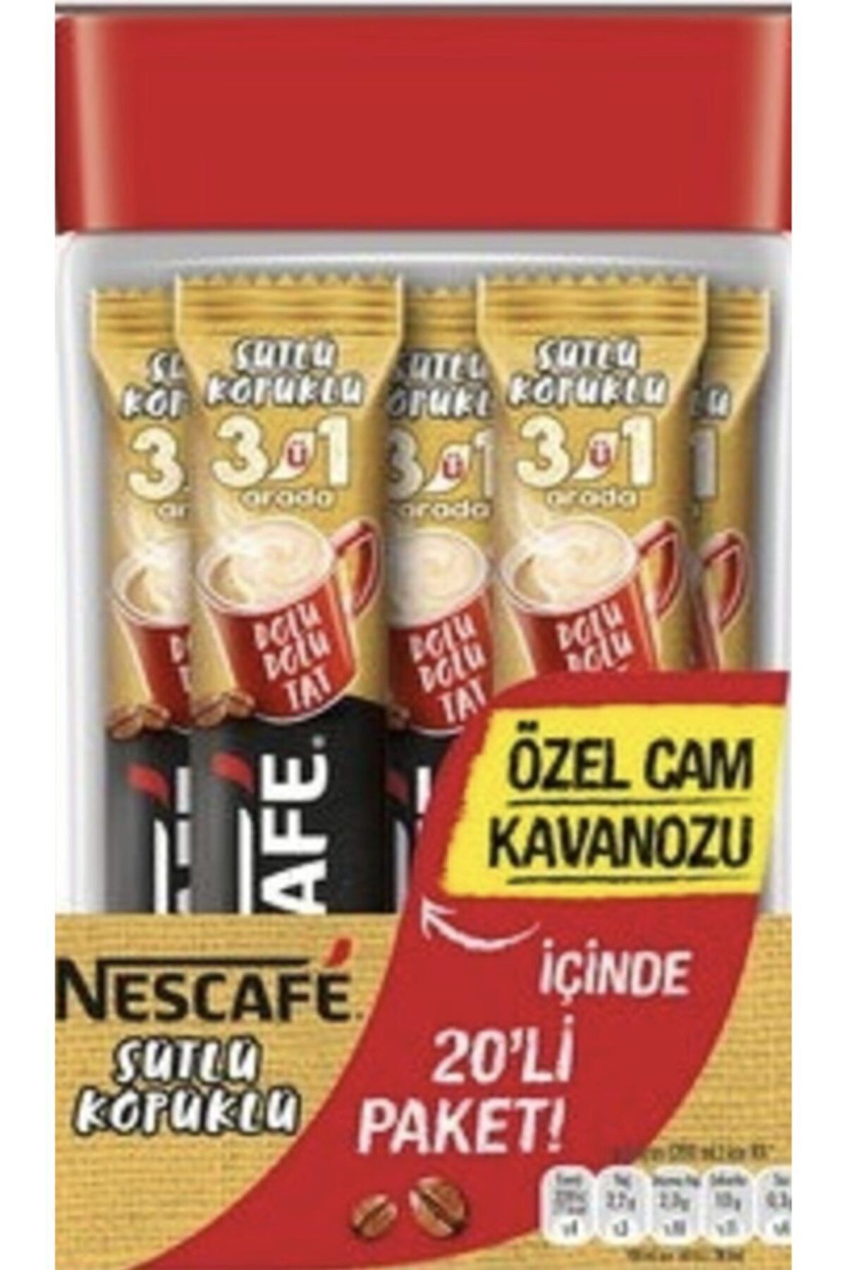 Nescafe Sütlü Köpüklü+Özel Cam Kavanoz Granül Kahve 20 Adet