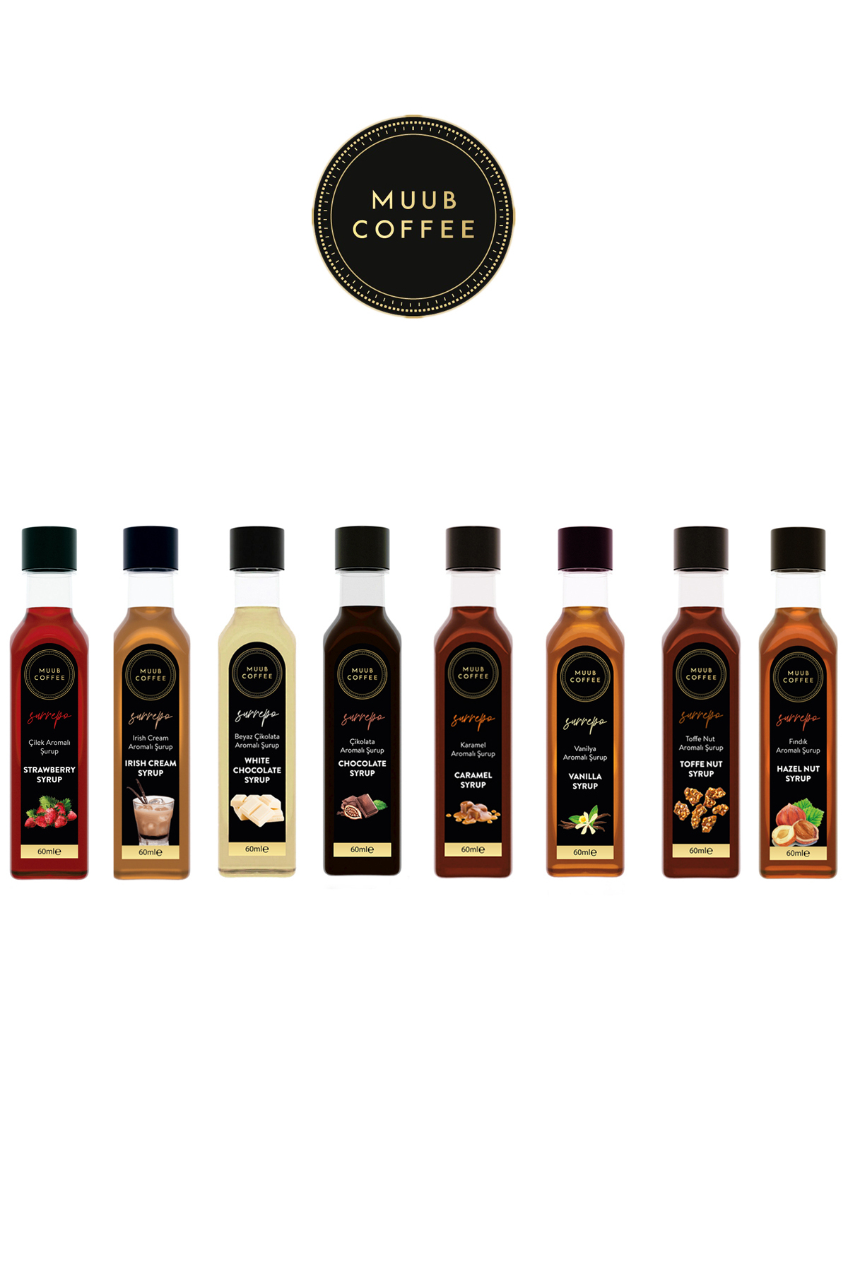 MUUB COFFEE 8 'Lİ ÖZEL FORMÜLİZE KAHVE ŞURUP SERİSİ Yüksek Aroma Yoğun Tat (8×60 ml)