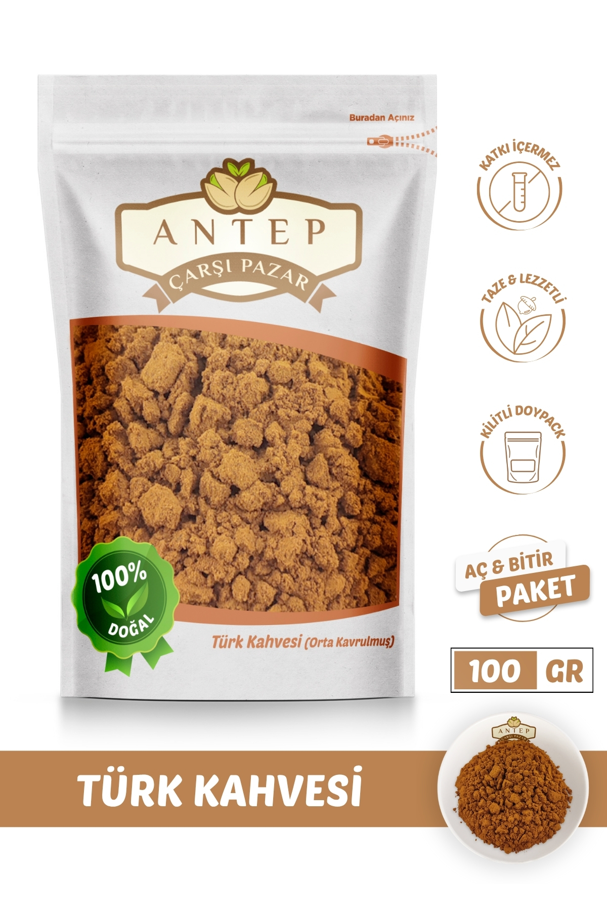 Antep Çarşı Pazar Türk Kahvesi (Orta Kavrulmuş) Taş Değirmende Çekilmiş | 100 Gr.