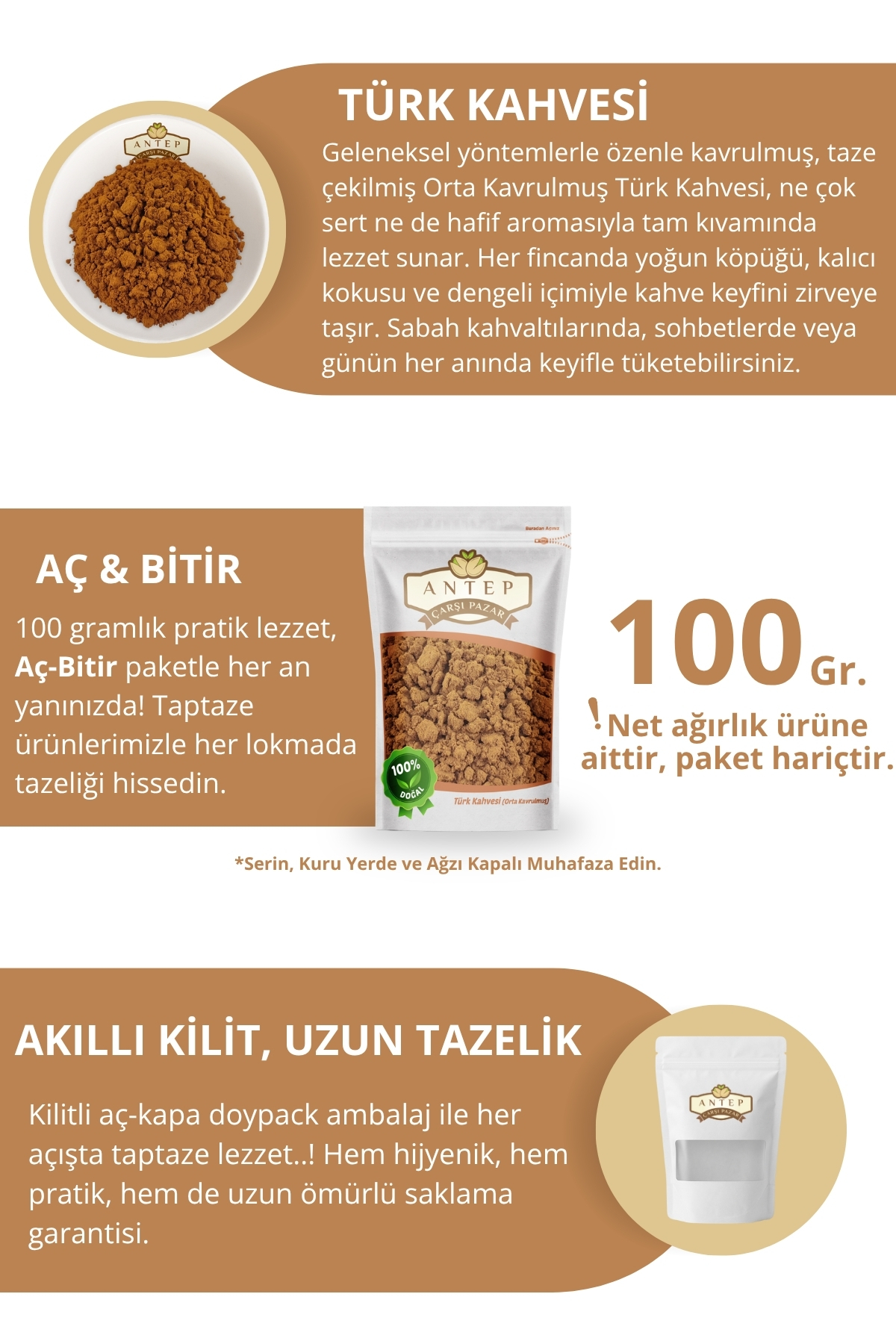 Antep Çarşı Pazar Türk Kahvesi (Orta Kavrulmuş) Taş Değirmende Çekilmiş | 100 Gr. - Görsel 2