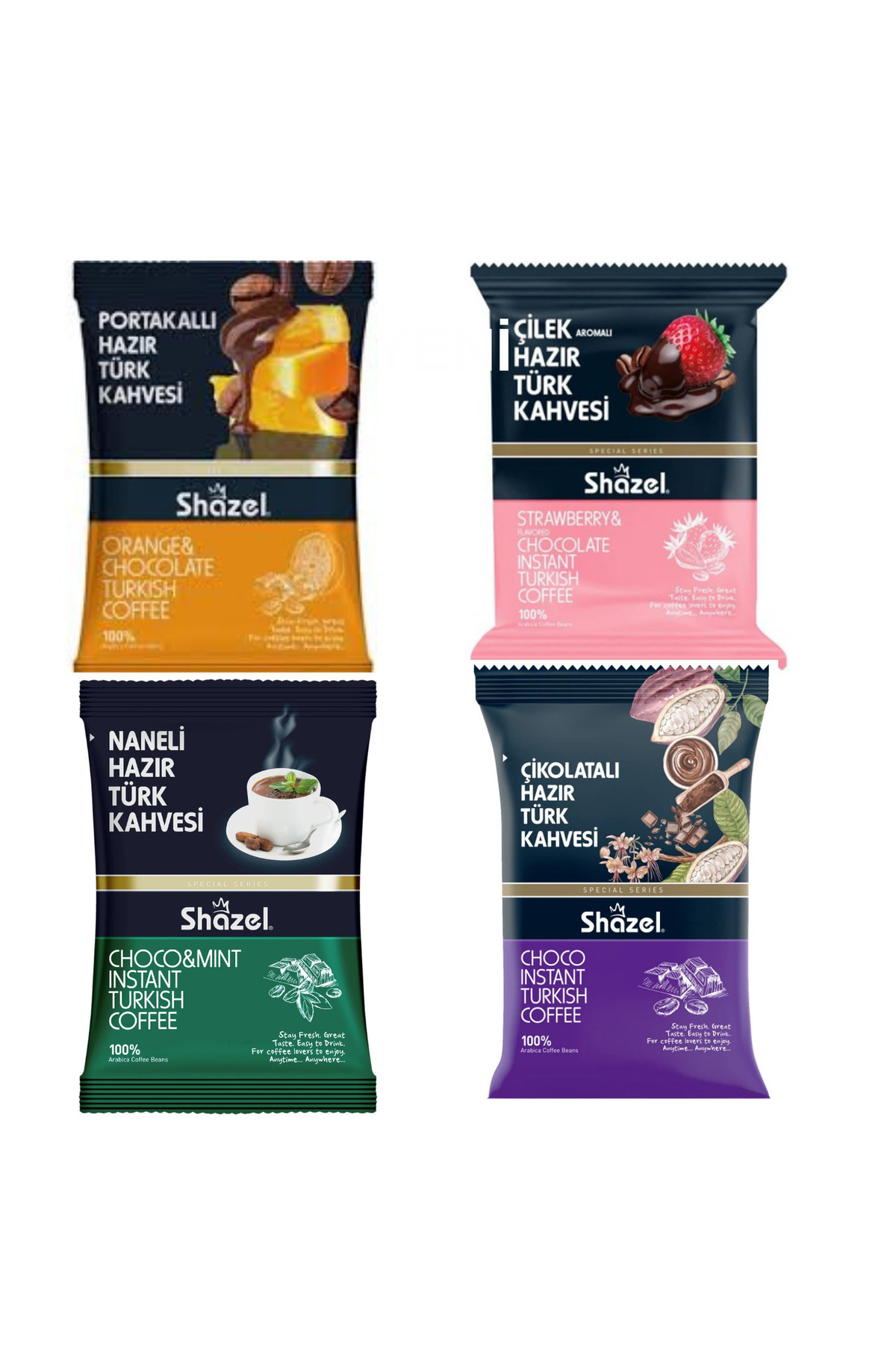 Shazel Hazır Türk Kahve Seti Portakallı Naneli Çilekli Çikolatalı 4 x 100 g 4 lü Set - Görsel 2