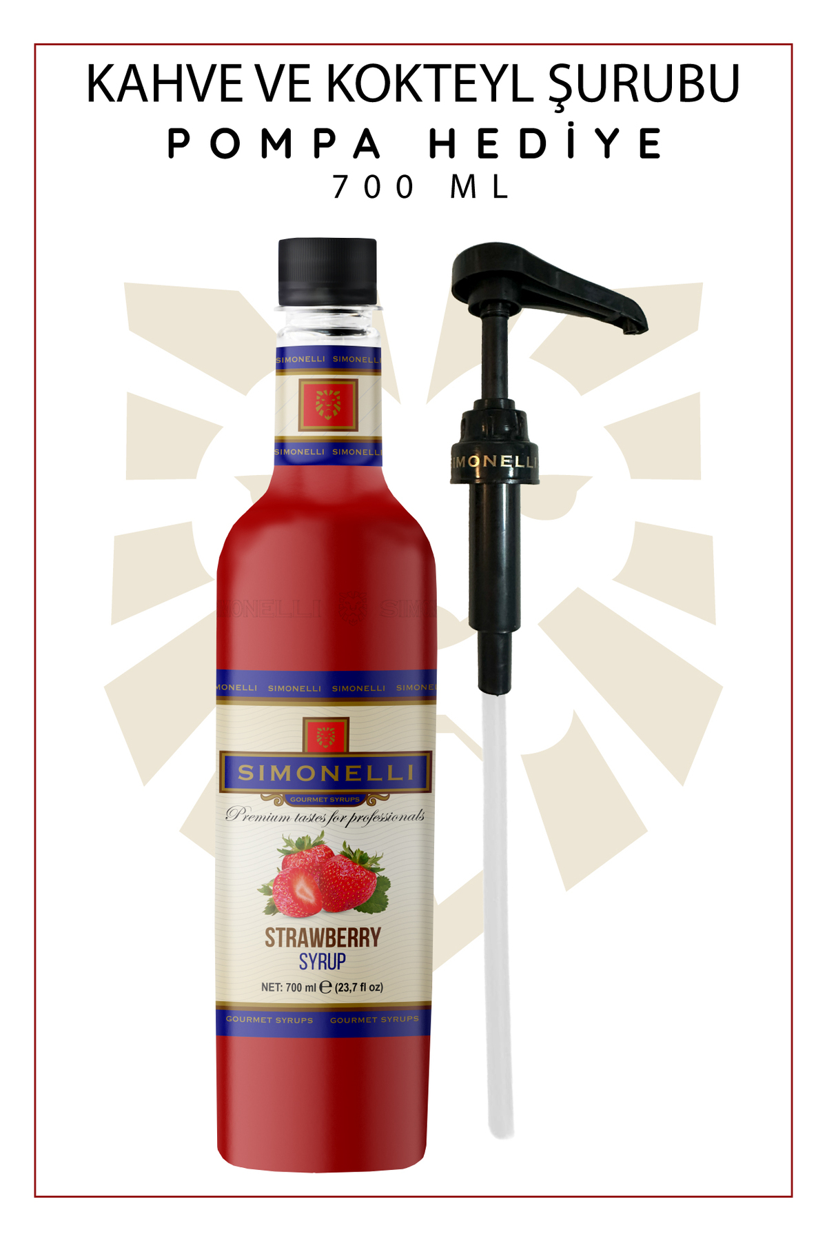 Simonelli Kahve Ve Kokteyl Şurubu Çilek Aromalı 700 ml Pompa Hediyeli - Görsel 2