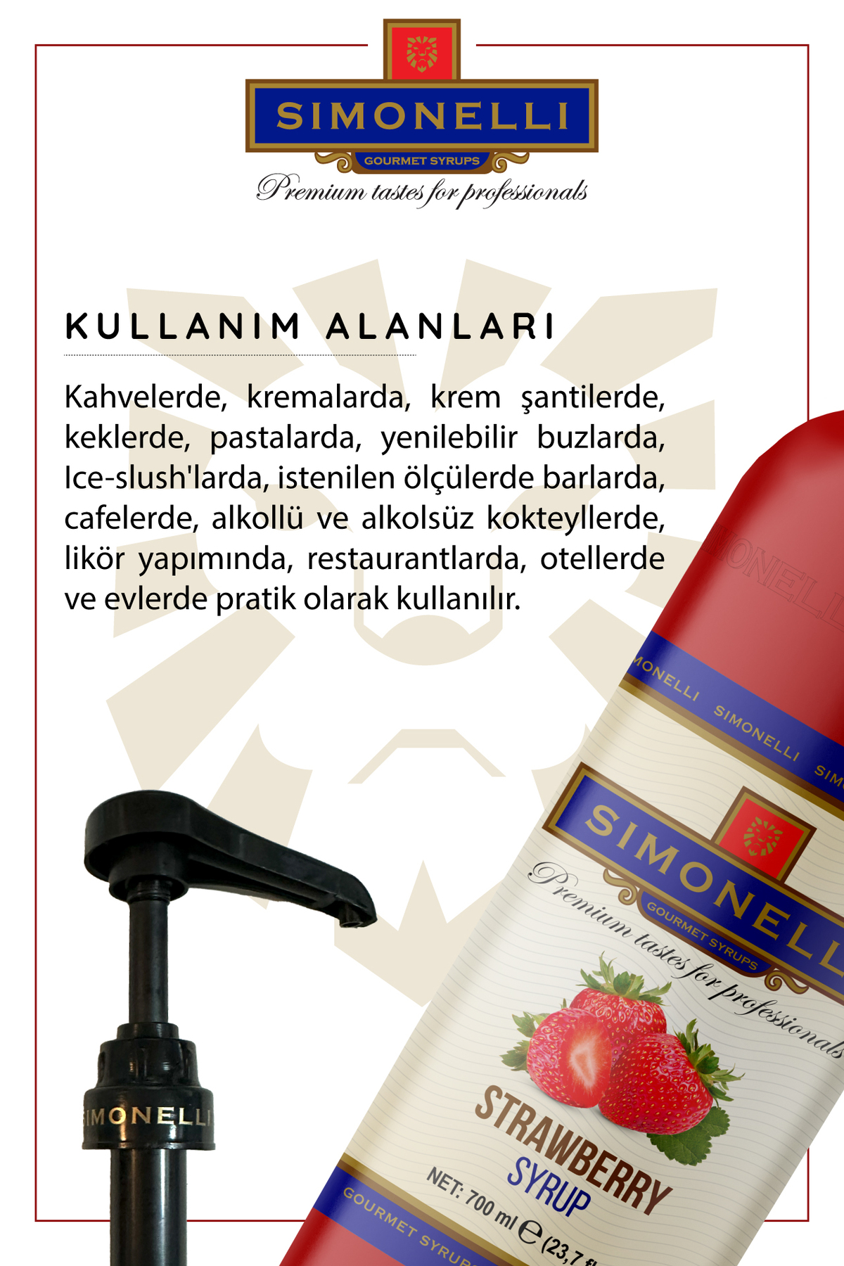 Simonelli Kahve Ve Kokteyl Şurubu Çilek Aromalı 700 ml Pompa Hediyeli - Görsel 3