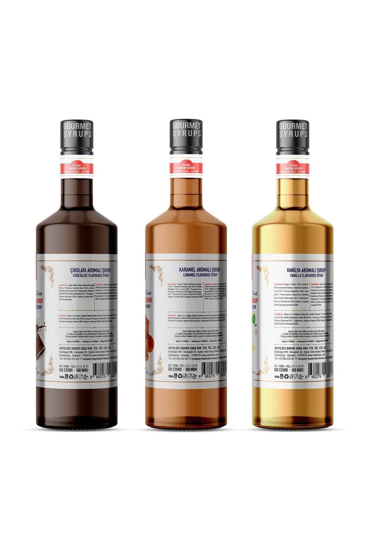 Nish Coffee Nish Çikolata, Karamel, Vanilya Aromalı Şurup 3'lü Set (3 X 700 ML) - Cam Şişe - Görsel 2