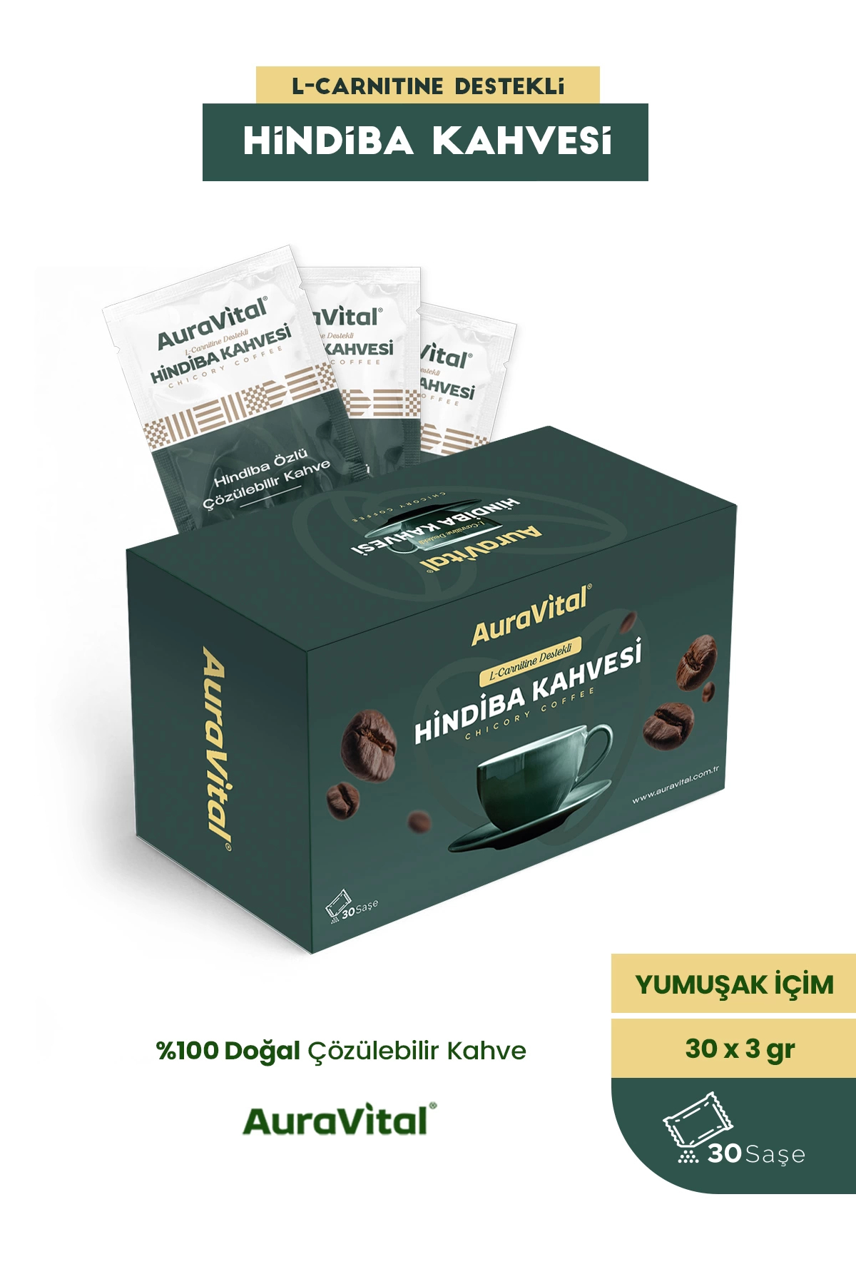 AuraVital Hindiba Kahvesi L-Carnitin Içeren Detox Form Diyet 30x3 gr