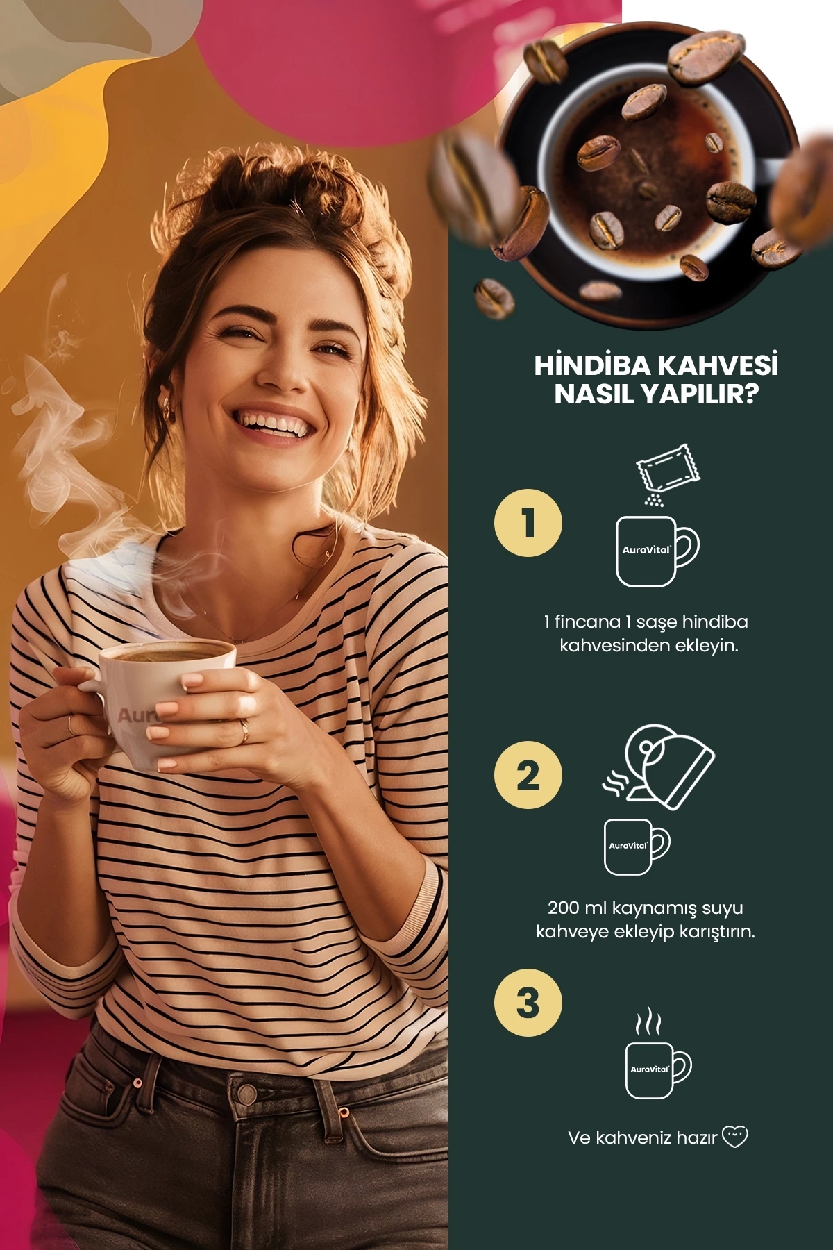 AuraVital Hindiba Kahvesi L-Carnitin Içeren Detox Form Diyet 30x3 gr - Görsel 3