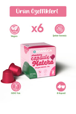 Organuca Berry-Vanilla Matcha – Çilek Vanilya Aromalı Matcha Kapsül 6'lı Paket
