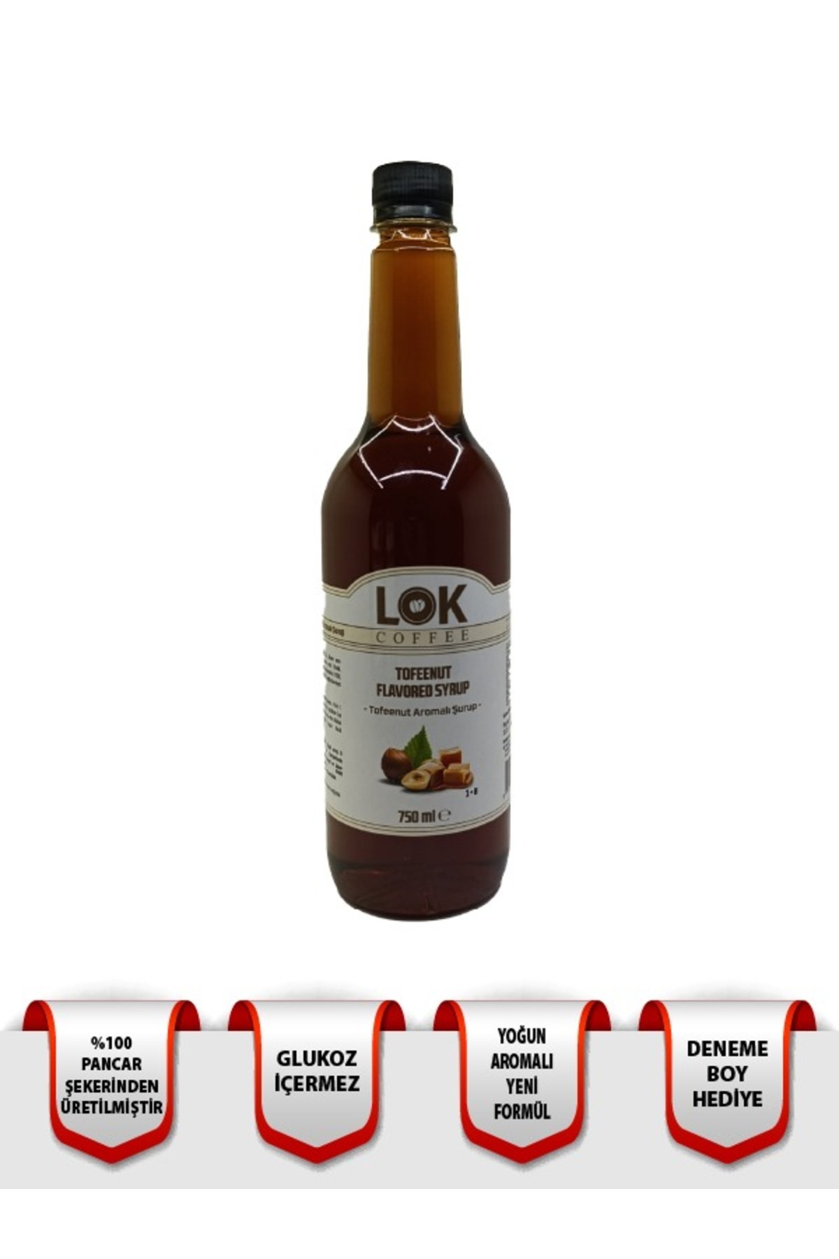 LOK COFFEE % 100 Şeker - Tofeenut Aromalı Kahve Şurubu 750 ml