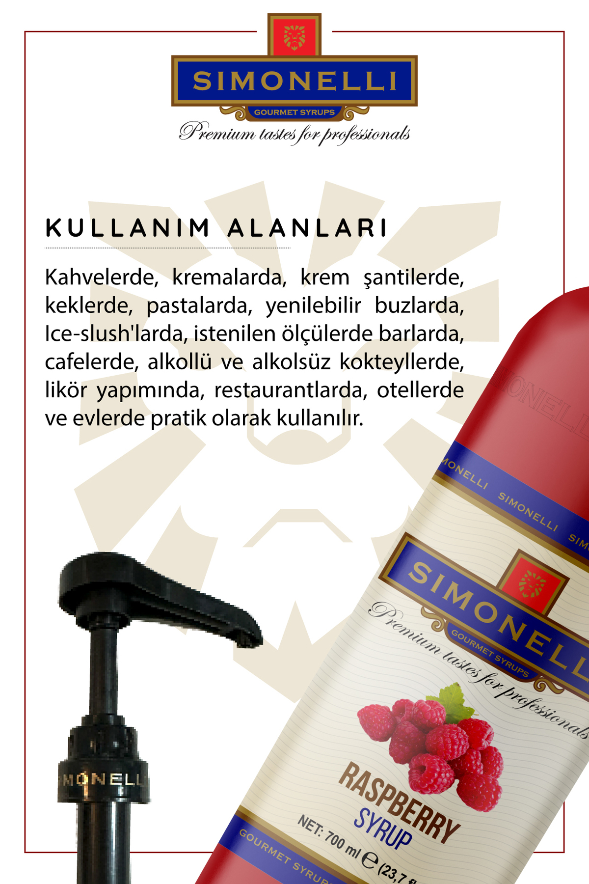 Simonelli Kahve Ve Kokteyl Şurubu Frambuaz Aromalı 700 ml Pompa Hediyeli - Görsel 3