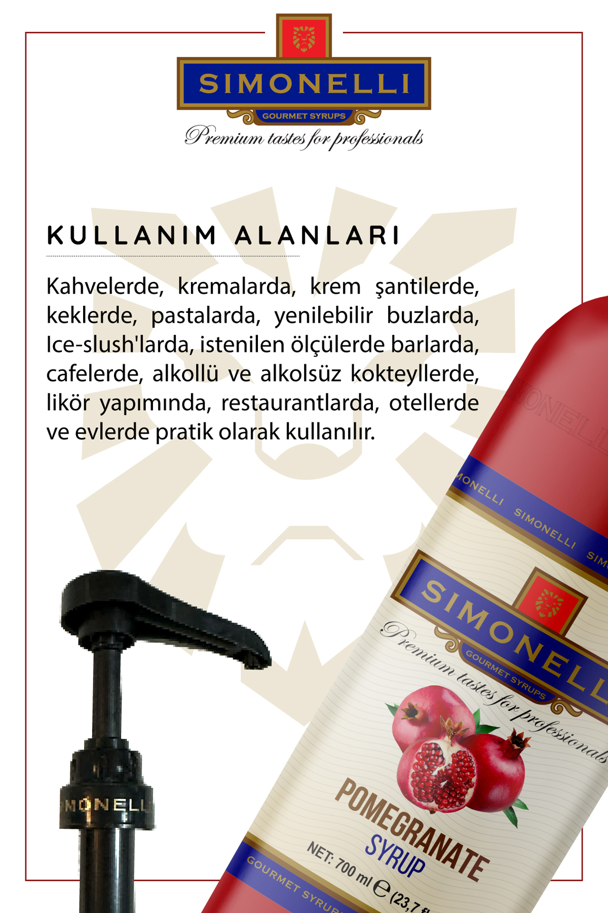 Simonelli Kahve Ve Kokteyl Şurubu Nar Aromalı 700 ml Pompa Hediyeli - Görsel 3