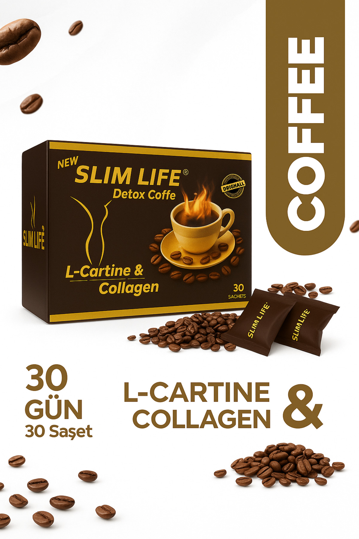 New SLIMM LIFFE Slim Life Detox Coffee – 30 Şase Bitkisel Kahvesi | L-Carnitine, Kollajen, Şekersiz
