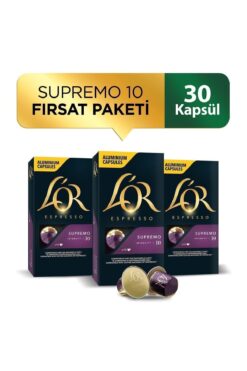 L'OR Supremo Intensity 10 Nespresso Uyumlu Alüminyum Kapsül Kahve 10 Adet X 3 Paket