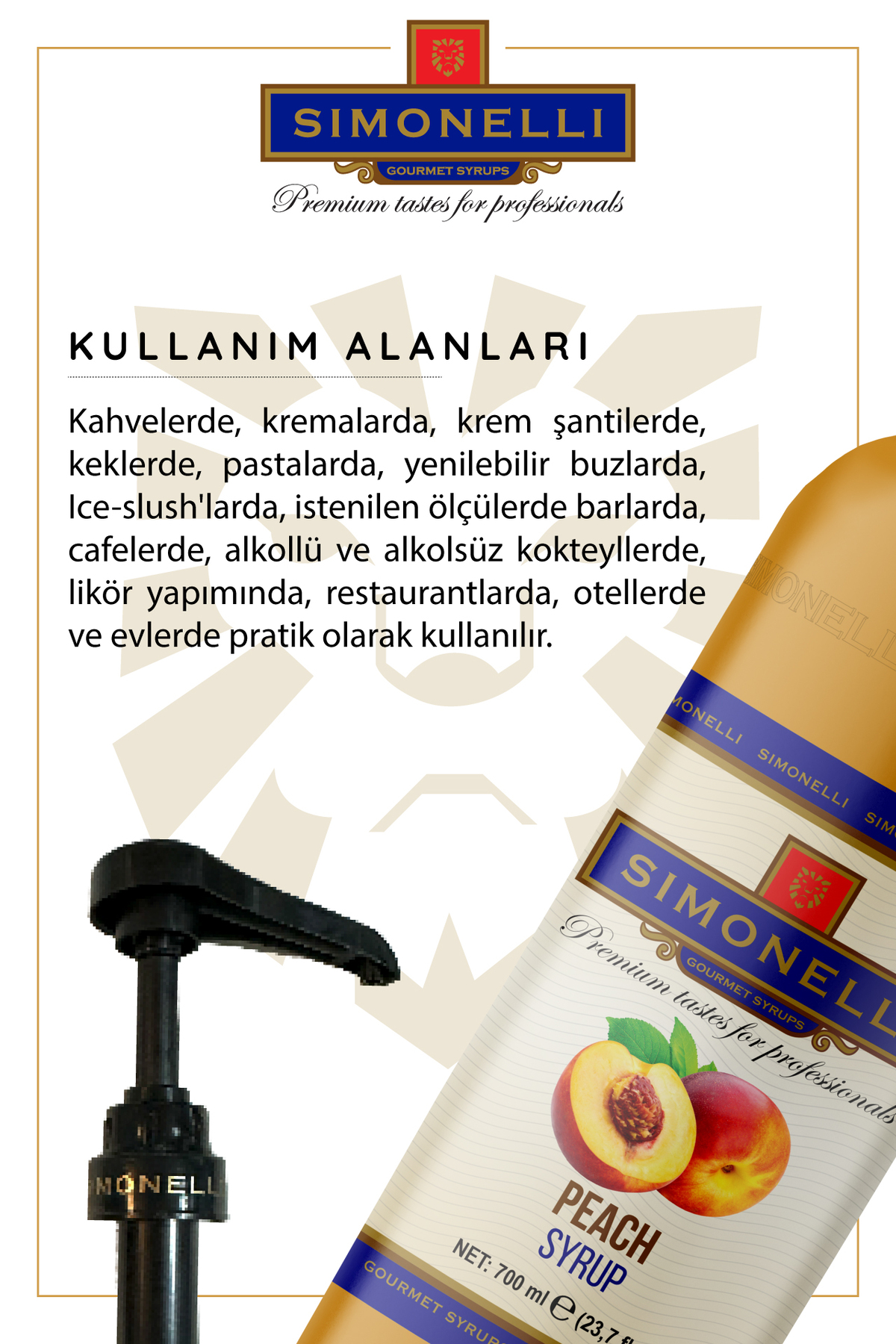 Simonelli Kahve Ve Kokteyl Şurubu Şeftali Aromalı 700 ml Pompa Hediyeli - Görsel 3