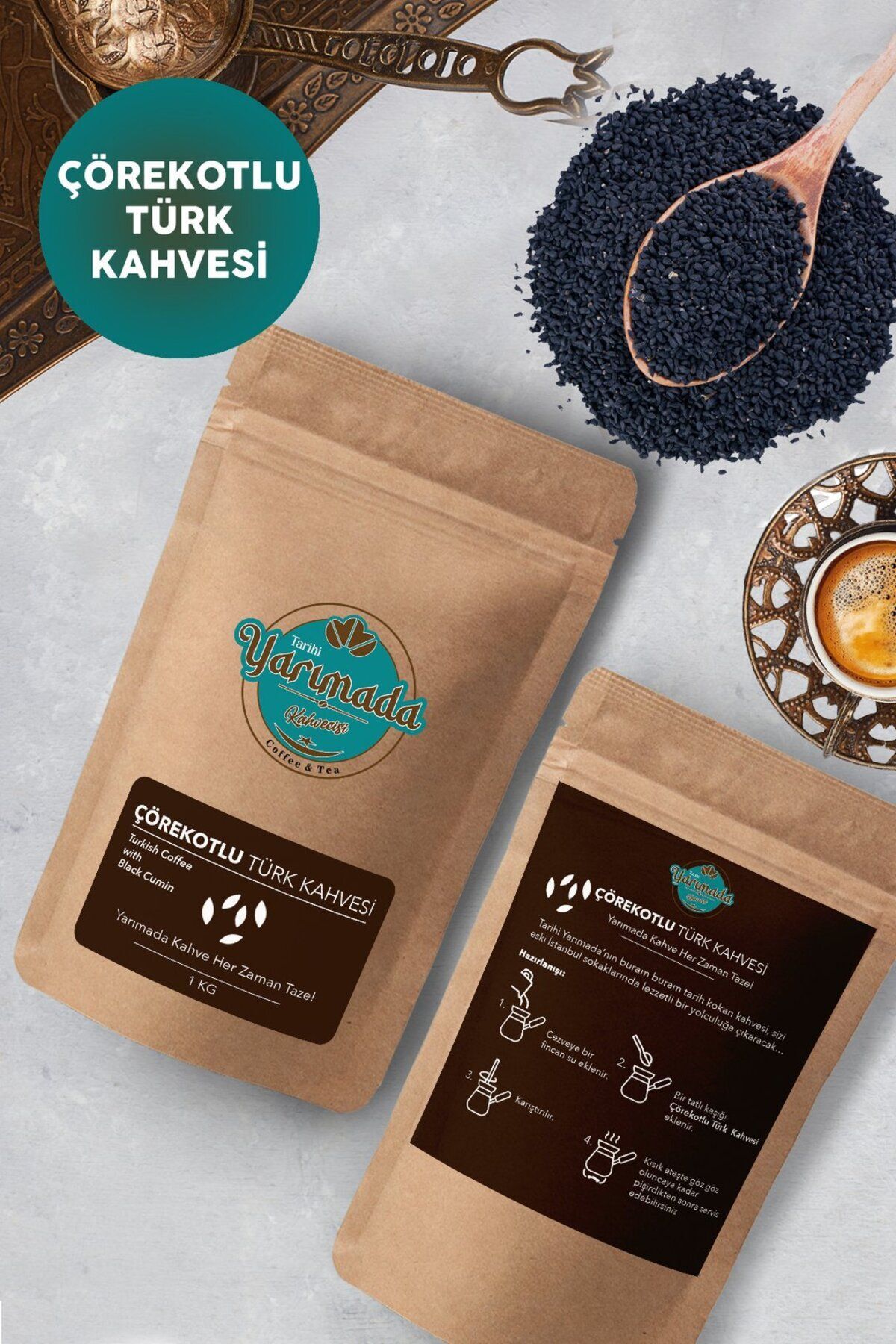 Tarihi Yarımada Kahvecisi Çörek Otlu Türk Kahvesi 1000 Gr,taze Çekilmiş, Orta Kavrulmuş Ve Öğütülmüş