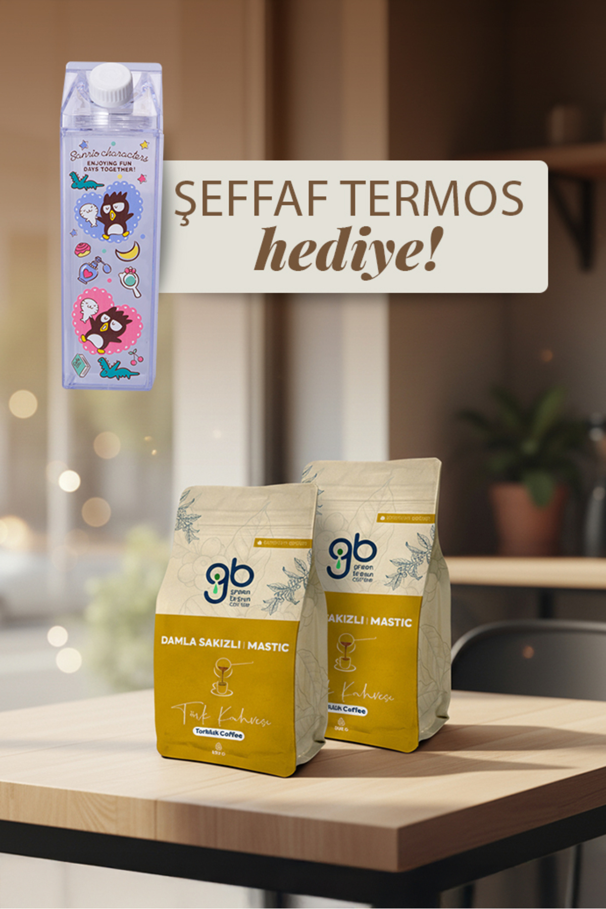 green brown coffee yeşilden kahveye dönüşen lezzet Türk Kahvesi Orta Kavrulmuş Damla Sakızlı - Mastic 2x350 gr + Termos Hediye