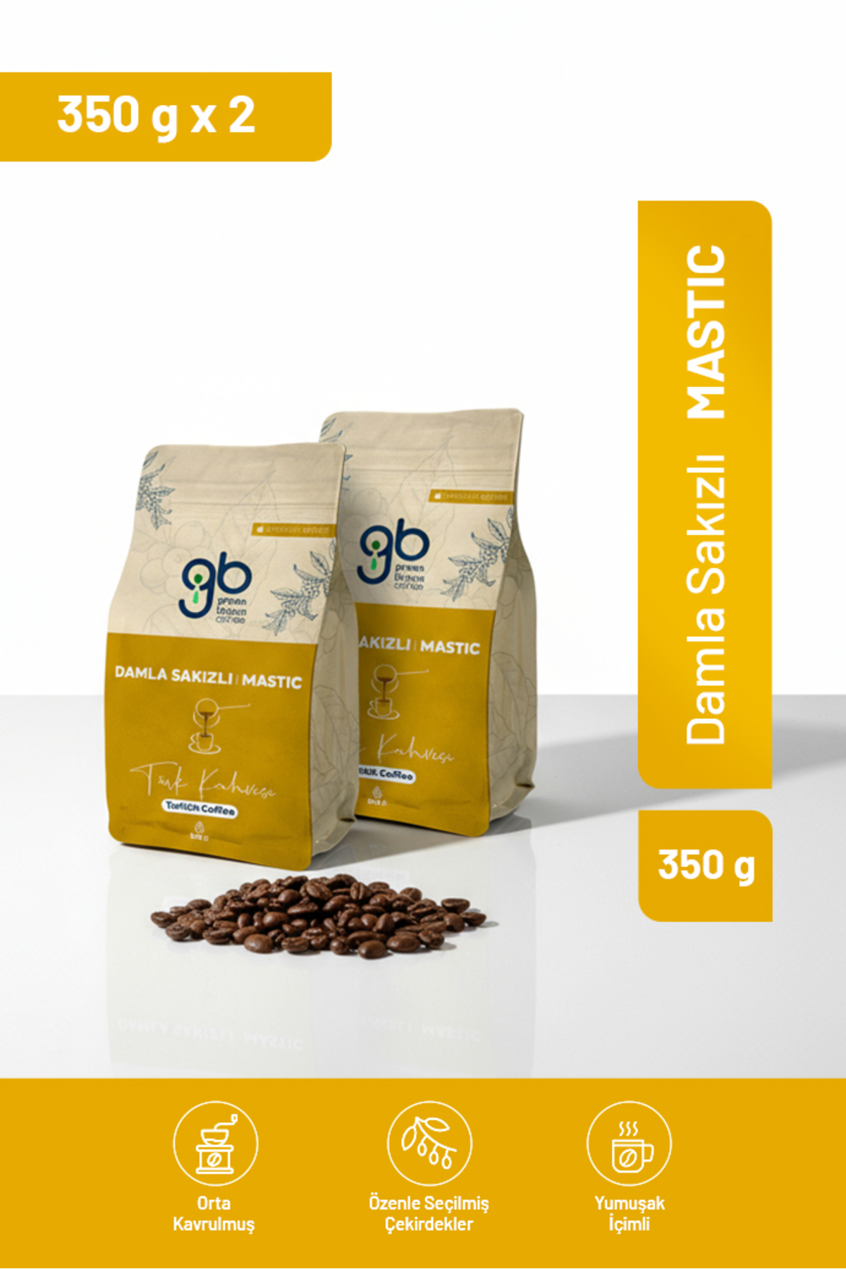 green brown coffee yeşilden kahveye dönüşen lezzet Türk Kahvesi Orta Kavrulmuş Damla Sakızlı - Mastic 2x350 gr + Termos Hediye - Görsel 2