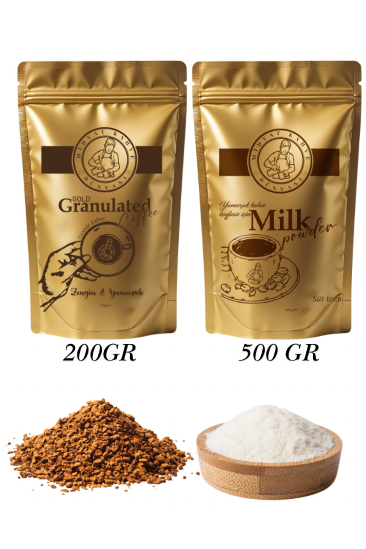 MİDYAT KAHVE DÜNYASI 2si1 ARADA GOLD GRANÜR KAHVE 200gr & KAHVE KREMASI 500gr
