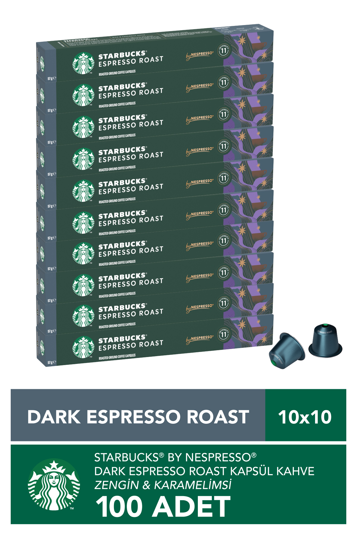 Starbucks Nespresso Uyumlu Kapsül By Nespresso Dark Espresso Roast Kapsül Kahve 10 X 10 adet