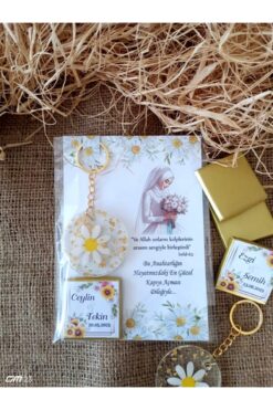 hediyeall Farklı Avm Kına Söz Nişan Düğün Nikah Hediyesi Kahve Yanı Çikolata Papatya Anahtarlık Seti (5 ADET)