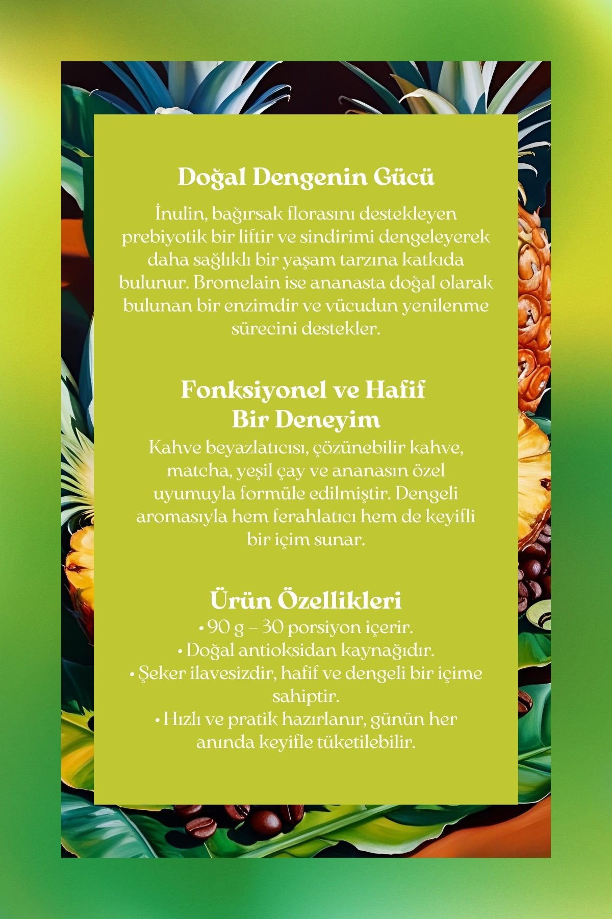 Mim and More Inulin & Bromelain Coffee - Inulin, Bromelain, Matcha ve Ananaslı Form Kahve, 90 Gr - Görsel 2