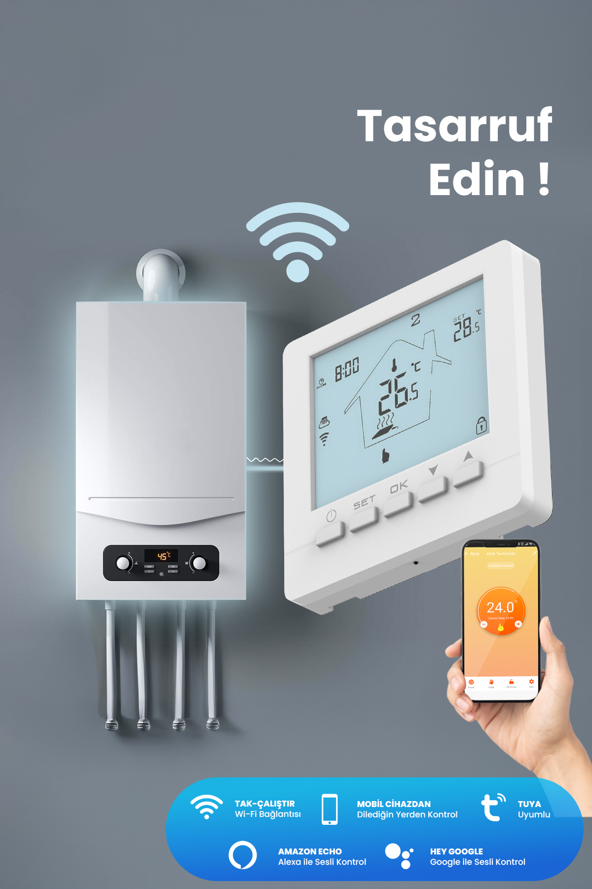 ALPSMART AS880K Wi-Fi Akıllı Kablolu Kombi Oda Termostatı - Tuya Uyumlu