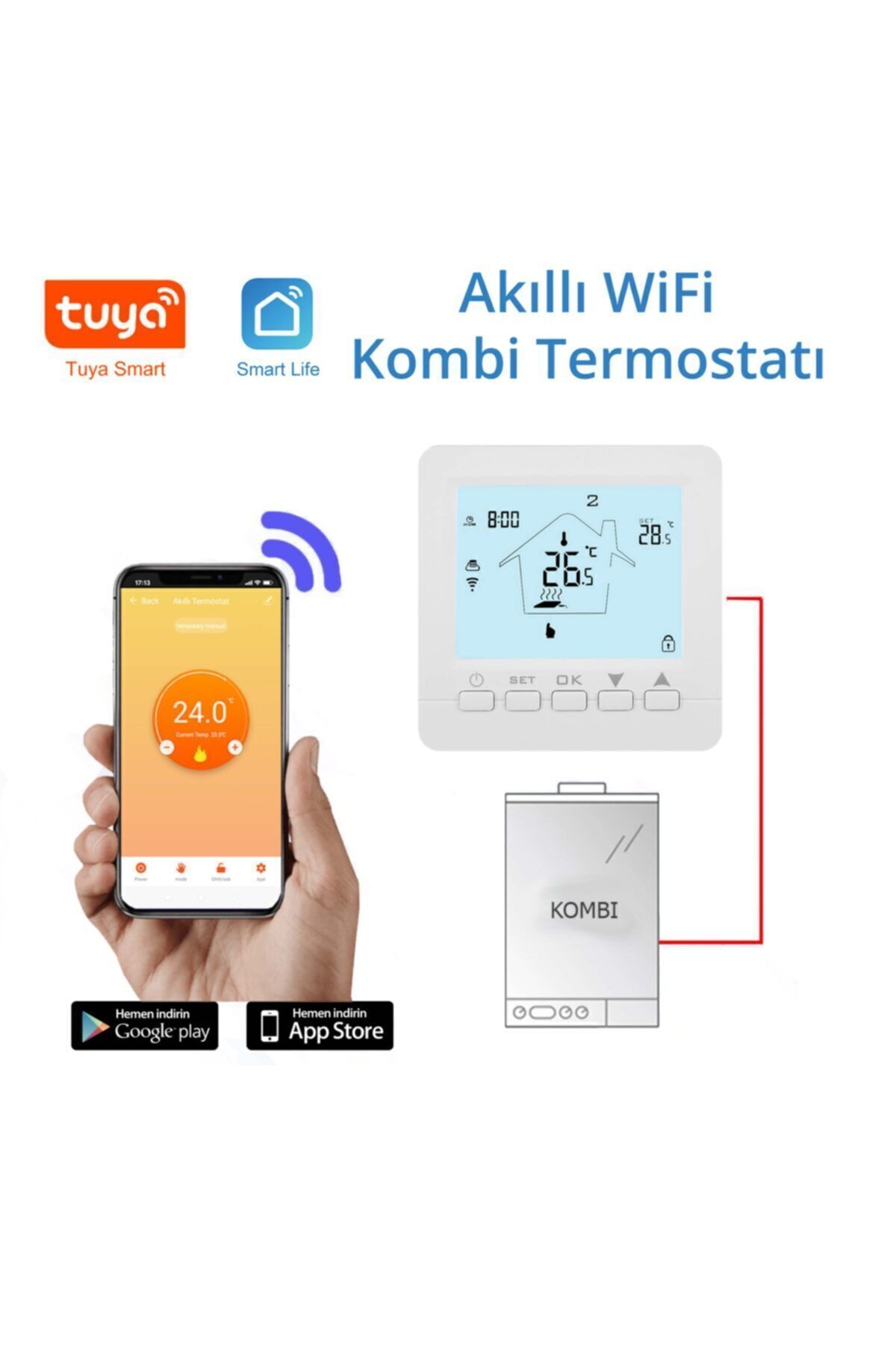 ALPSMART AS880K Wi-Fi Akıllı Kablolu Kombi Oda Termostatı - Tuya Uyumlu - Görsel 2