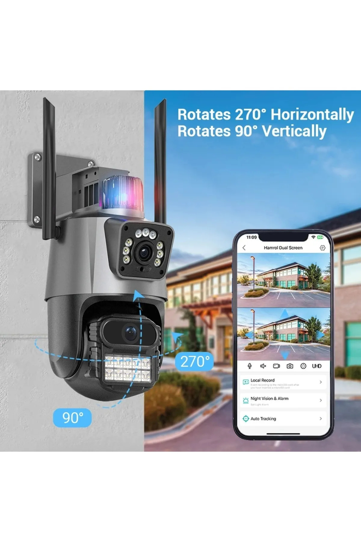SmartVision Wifi Ptz Kamera 6 Megapixel Ultra Hd Çift Kameralı Dış Cephe Alarmlı Kablosuz Güvenlik Kamera Sistem