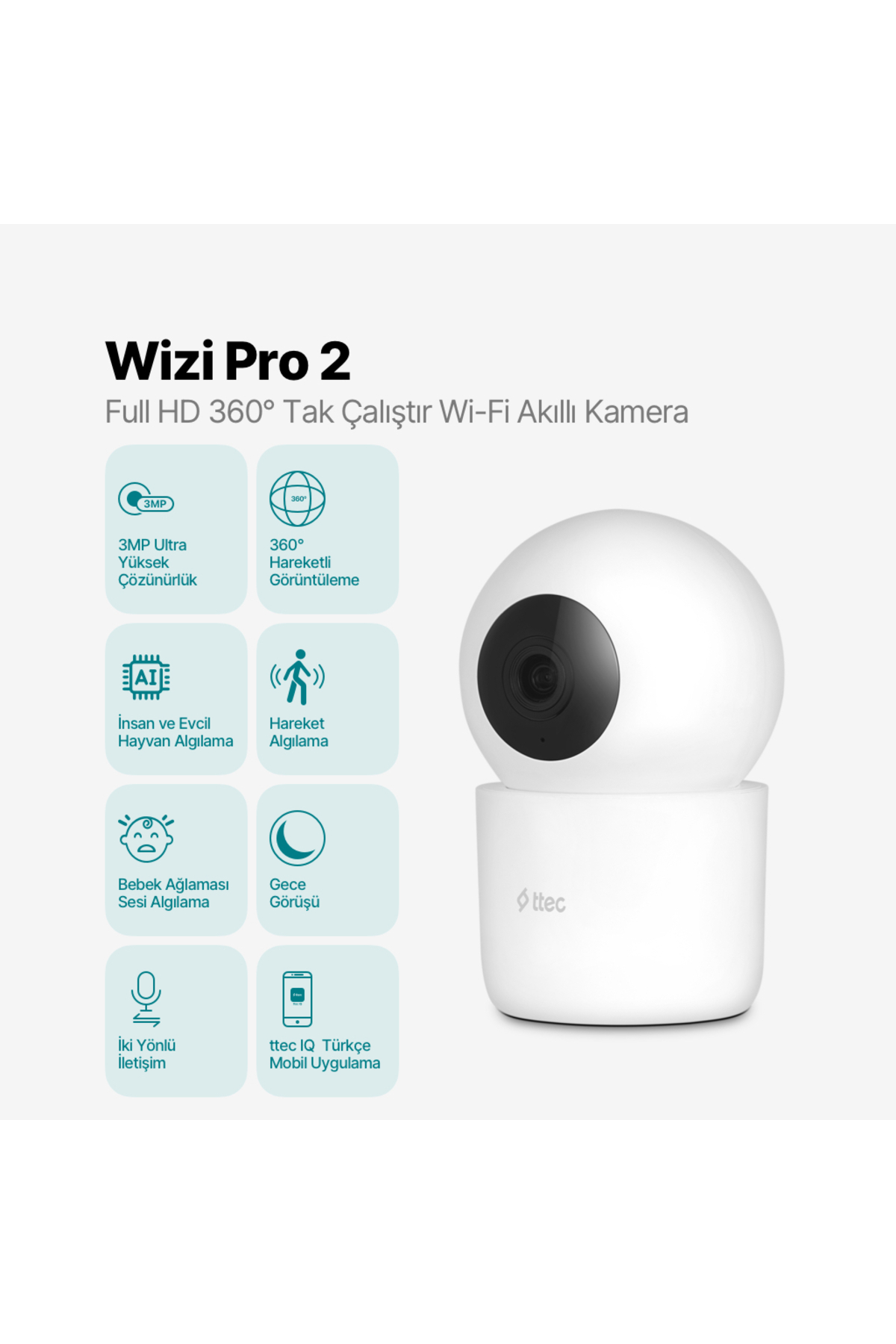 Ttec Wizi Pro 2 Full HD 360° Tak Çalıştır Wi-Fi Akıllı Kamera - Görsel 2