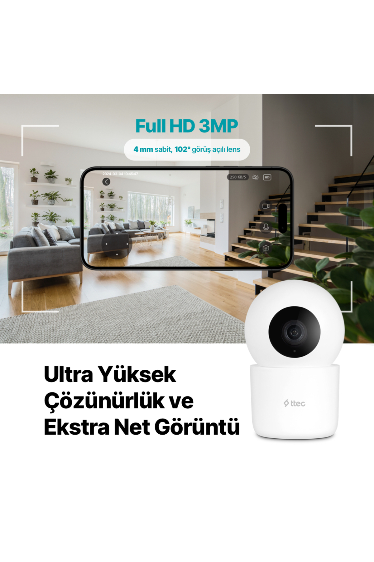 Ttec Wizi Pro 2 Full HD 360° Tak Çalıştır Wi-Fi Akıllı Kamera - Görsel 3