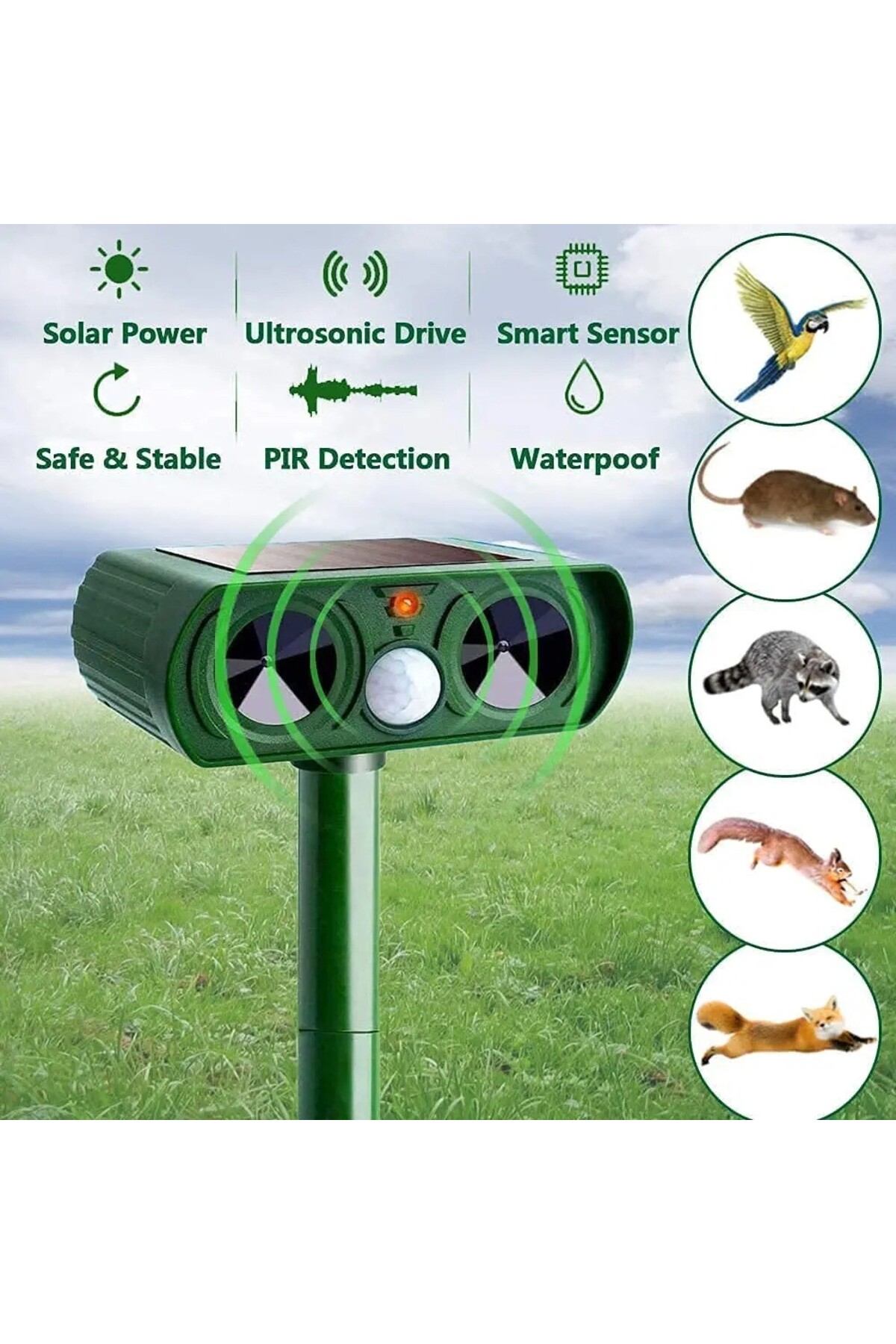 Zigver Güneş Enerjili Hayvan Kovucu Işıklı Sensörlü Domuz,kedi,tilki,köpek,fare,yılan,akrep,böcek Kaçırıcı - Görsel 2