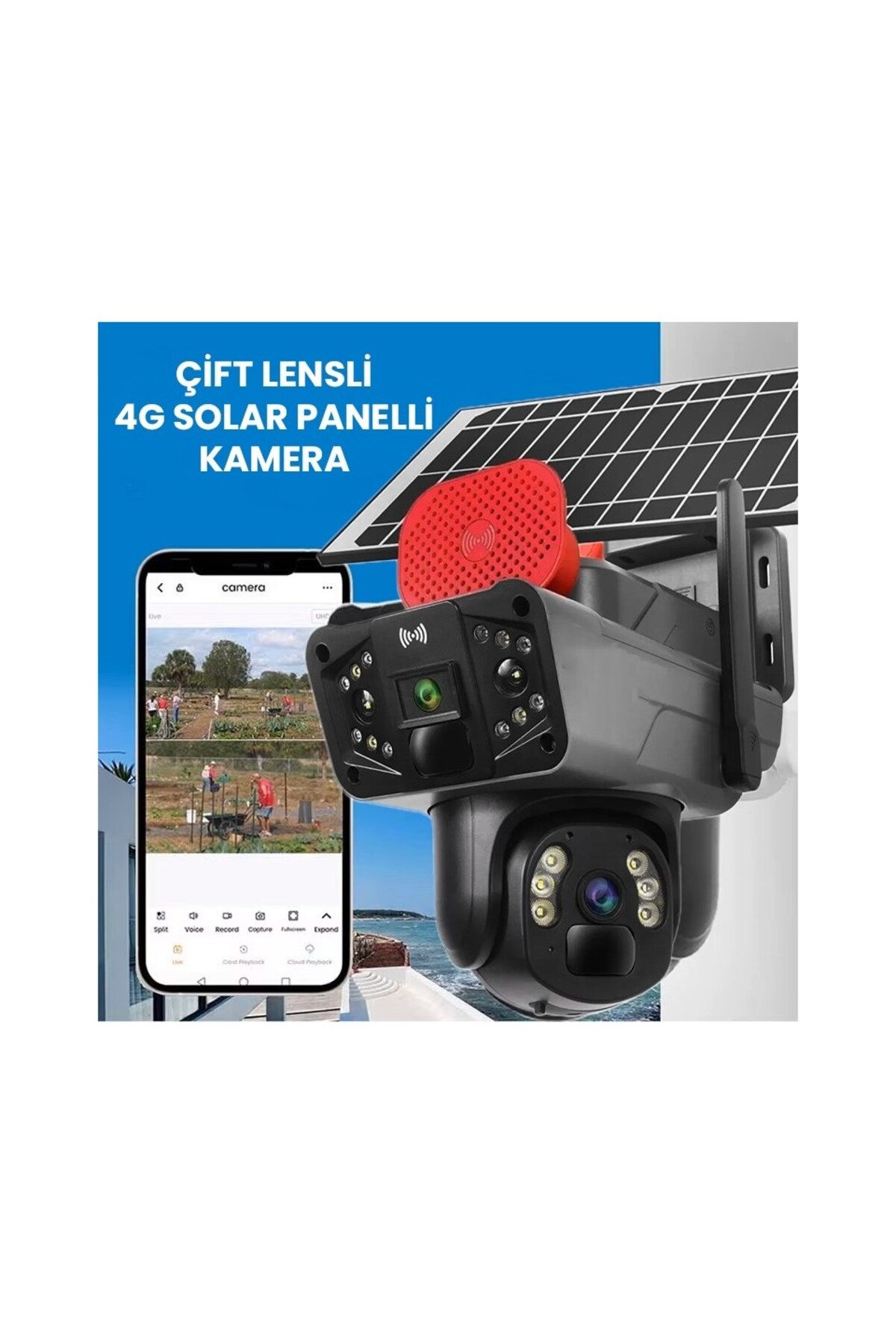 O-KAM Okam 3915 4g 6mp Dual Lens Güneş Panelli Solar Sirenli Güvenlik Kamerası "beyaz Renk" - Görsel 3