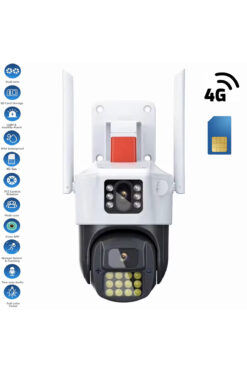 RADEX Çift Kameralı Adaptörlü 4g Sim Kartlı Hareketli Alarmlı Akıllı Güvenlik Kamerası