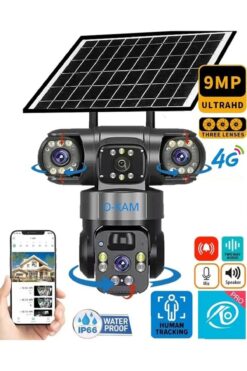 O-KAM 6060 256GB 9mp (3+3+3) Üç Kameralı Ultrahd 4g Güneş Enerjili Akıllı Güvenlik Kamerası