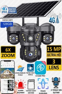 VİVATECH Ultimate O-Kam 7070 128GB 15MP Lens 3 Kamera UltraHD 4G Solar Akıllı Kamera