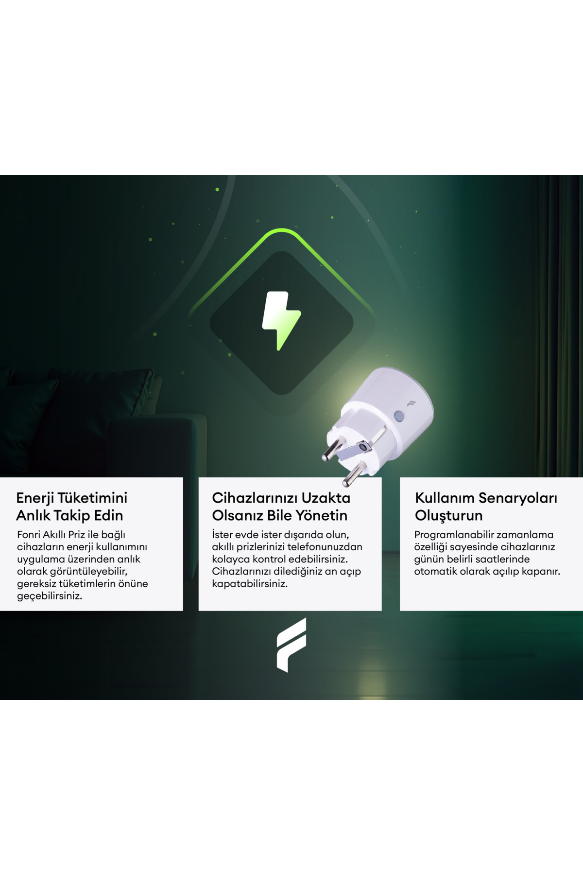 Fonri Akıllı Priz (16 AMPER) 2'li Set, Uzaktan Kontrol, Anlık Enerji Tüketim Takip, Zamanlayıcı, Tuya - Görsel 3