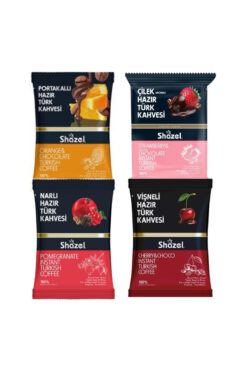 Shazel Hazır Türk Kahve Seti Portakallı Vişneli Çilekli Narlı 4 x 100 g 4 lü Set