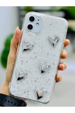STOREMAX Aksesuar 11 ile Uyumlu SİMLİ GÜMÜŞ KALP Tasarımlı Oyuncaklı Esnek Silikon Kılıf 1157054