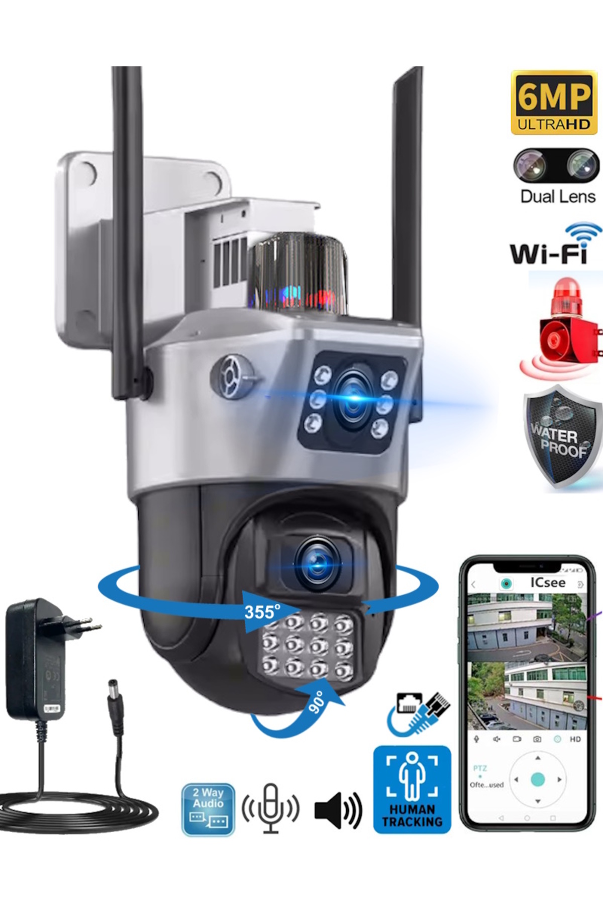 Ventus ICSee 223 6MP Dual Lens 355° Görüş Hareketli Gece Görüş Sesli Görüşme Akıllı Kamera Çakarlı Alarm