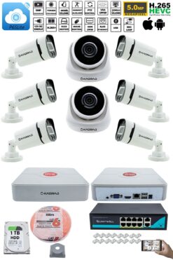 Kadraj IP Güvenlik Kamera Seti - 2 İç Mekan IP Kamera, 6 Dış Mekan IP Kamera, 1TB H.D.D, 9 Kanal NVR, Gece