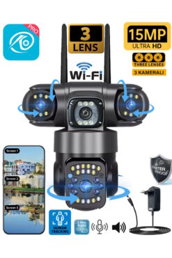 TR Charger O-Kam Pro 6030 3 Kamera 3 Görüntü 15MP (5MP+5MP+5MP) Gece Görüş Wifi Sesli Konuşma Türkçe